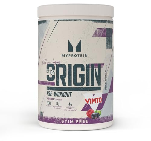 Myprotein Origin Vimto Pre-Workout Powder – Zero Caffeine Formula for Pump & Focus | 630g (30 Servings) | 8g Citrulline Malate, 3.5g Beta-Alanine, 4g L-Arginine AKG | Vegan Friendly