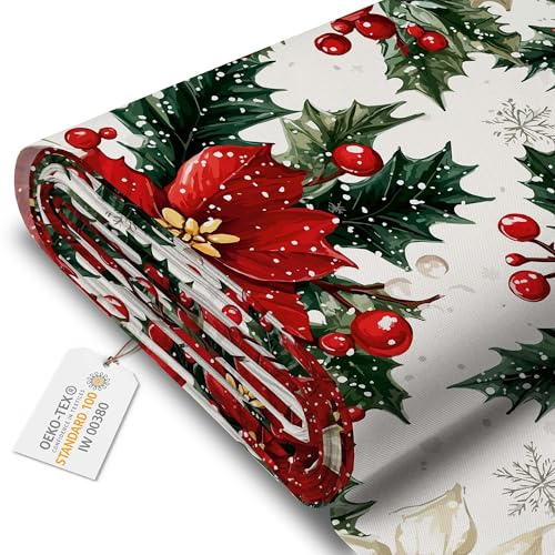 DreamRoots Oxford Weihnachtsstoff Meterware - Wasserabweisender Deko Stoff OEKO-TEX 220 g/m2 600D mit Weihnachtsmotiv zum Nähen,DIY,Tischdecken & Basteln
