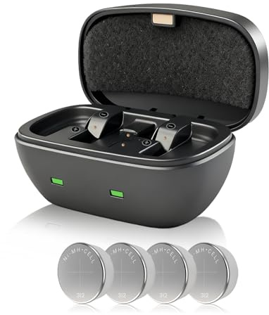4Pcs Upgraded Hearing Aid Batteries 312 Rechargeable with Charger, Portable Charging Case and Rechargeable 312 Hearing Aid Battery Lasts 8-10H for Non-Bluetooth Instrument (4 Batteries + Charger)