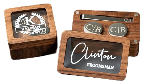 Ensemble personnalisé de pince à cravate et boutons de manchette, boutons de manchette personnalisés pour hommes, accessoires de mariage pour témoins, garçons d'honneur et mariés