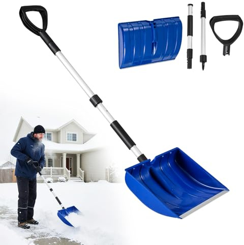 COSTWAY Schneeschaufel, 122 cm Langer Schneeschieber mit 40,5 cm breiter Klinge, D-Griff, Aluminiumstiel, Schneeräumer für große Schneemengen (Blau)