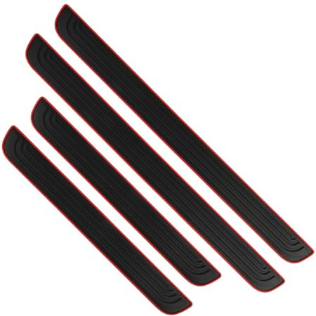 Car Sill Protector 4pcs, Red/Black PVC Rubber Door Threshold Guards with Anti-Slip Design, Universal Fit for SUVs, Trucks, Sedans