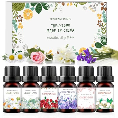 SilverChry Aroma Öl Geschenkset, 6x10ml, Lavendel, Rose, Jasmin, Kirschblüte, Kamille, Gardenie, Natur Ätherische Öle Set für Diffusoren und DIY-Kerzen(Blume)