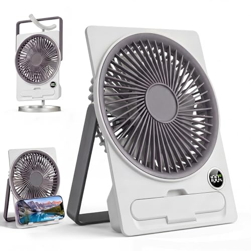 Ventilator, Mini Ventilator Klein Leise Tragbarer USB Akku Tischventilator | Schreibtischventilator mit 6 Geschwindigkeiten, LED-Anzeige Tischventilator für Camping, Outdoor, Reisen, Büro, Schlafzimmer