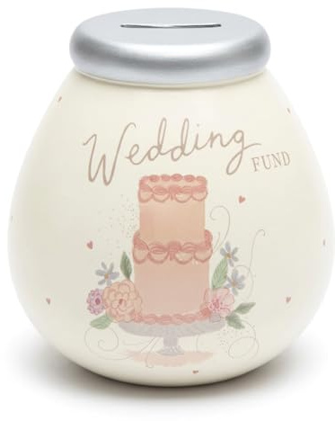 Pot of Dreams Wedding Fund Money Box – Hand Painted Ceramic Savings Pot, Smash to Open Piggy Bank, Wedding Cake Design, Save Up to £1000 in £2 Coins, 15cm Keepsake Gift