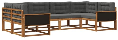 vidaXL Outdoor-Sofagarnitur mit Kissen 6 pcs Natur und Anthrazit, Akazienholz Lounge Set für draußen, modernes Gartenmöbel, wetterfest und stylisch für deinen Garten