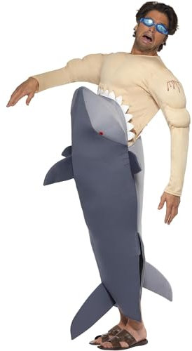 Smiffys Menschenfressender Hai Herrenkostüm, mit Hai, Bodysuit und Schwimmbrille Halloween