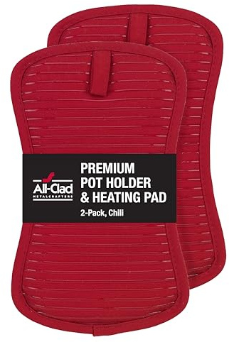 All-Clad Premium Pot Holder & Heating Pad, (2-Pack) Heat Resistant to 500 Degrees, 100% Cotton 10x6.25 for Kitchen and Barbeque, Chili Red