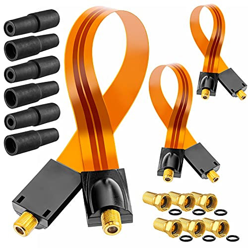 hb-digital 3x SAT Fensterdurchführung Ultra Flach flexibel extrem dünn Gold HQ F-Buchse Verbinder für Koaxialkabel Verkupplung Türen Fenster Dachboden + 6x F-Stecker vergoldet + 6x Gummitülle