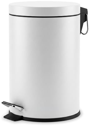 Chabrias Ltd 5 Litre White Steel Pedal Bin with Removable Inner Liner and Carry Handle, Foot Operated Small Bathroom Rubbish Bin for Toilet, Bedroom, Office, Kitchen, Cloakroom and Ensuite Spaces