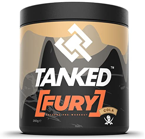 Tanked FURY Pre-Workout Powder 260g – Energy Drink Supplement for Men & Women – Contains Beta Alanine and Creatine – 40 Servings (Cola)