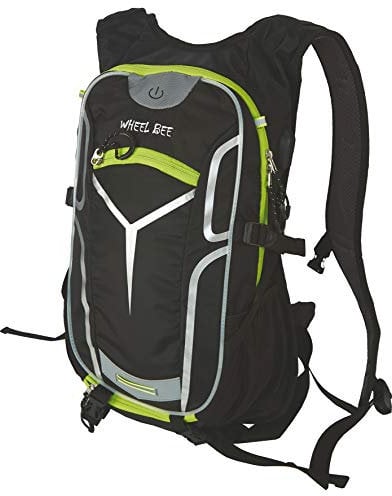 Wheel-Bee Fahrrad Rucksack Stelvio Black, mit integrierten LED-Licht für maximale Sichtbarkeit und Sicherheit, 18 Liter, diverse Fächer, tolles Tragesystem, USB Port, Regenhülle, 950019
