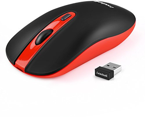 LeadsaiL, kabellose leise USB-Computermaus für Laptop, wiederaufladbar, geräuschlose klick-Mäuse, 2400DPI mit 5 einstellbaren Stufen für Windows 7/8/10/XP/Vista/Mac/Macbook Air/Linux - Rot