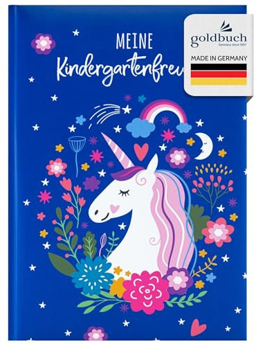 goldbuch 43268 - Kita Freundebuch Einhornglück, DIN A5, zum Ausfüllen, Erinnerungsbuch an Freunde, Notizbuch mit 84 illustrierte Seiten, Einband mit Kunstdruck, ca. 15 x 21 x 1,5 cm