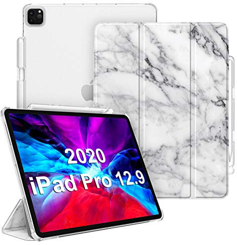 FINTIE Custodia per iPad Pro 12.9 2020/2018 con Built-in Pencil Holder - Sottile Leggero Semi-Trasparente Cover Case [Supporta la Carica di Pencil 2nd Gen] con Auto Sveglia/Sonno, Marble