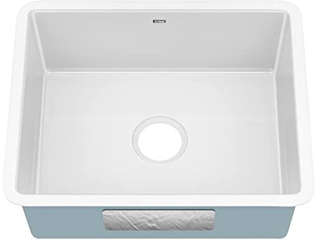 Kraus KE1US21GWH Pintura - Fregadero de cocina de un solo tazón de acero esmaltado de porcelana de 21 pulgadas, cuadrado blanco