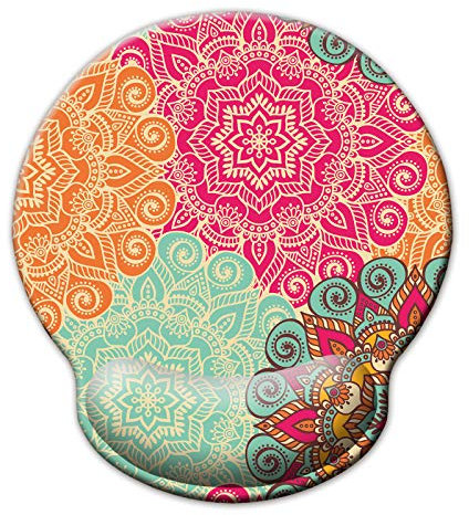 Jahosin Alfombrilla de ratón con Soporte para muñeca,reposamuñecas ergonómicas de Color Negro,cómoda Almohadilla de Espuma viscoelástica Antideslizante para computadora y oficina-25x23 Mandala