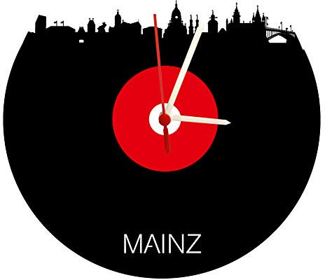 Wanduhr Mainz Skyline,rot-weiß, Fußballuhr, hochwertige Acrylglasuhr Wanduhr mit Quarzwerk