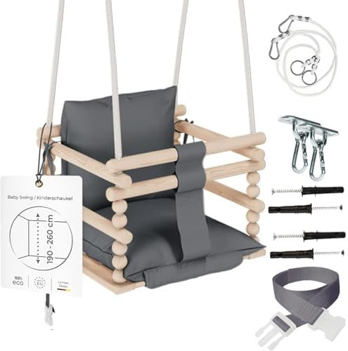 MAMOI® Babyschaukel, Schaukel Indoor und Outdoor, Holzschaukel für Baby und Kinder, Kinderschaukel, Schaukeln aus Holz, Kleinkinderschaukel für kinderzimmer und türrahmen, 3 in 4