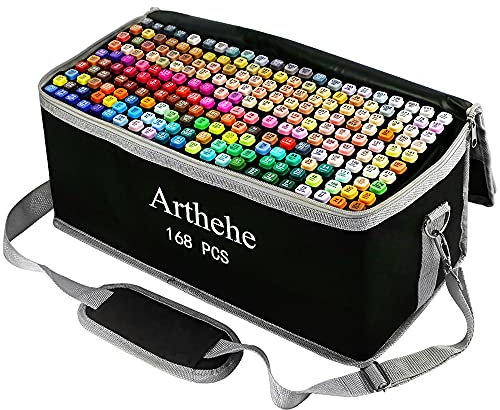ARTHEHE 168 Farben Marker Set, Schnell Alkohol Marker Set für Erwachsene Marker Stifte Set für Manga/Design/Schule mit Lagerbasis(168 Pcs)