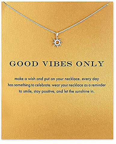 ZYAWP Sonne Damen Halskette mit Bedeutung Geschenkkarte, Silber Ketten Halskette Freundschaft Kompass Viel Glück Elefant Anhänger Kette Halskette für Frauen Mädchen Geschenk