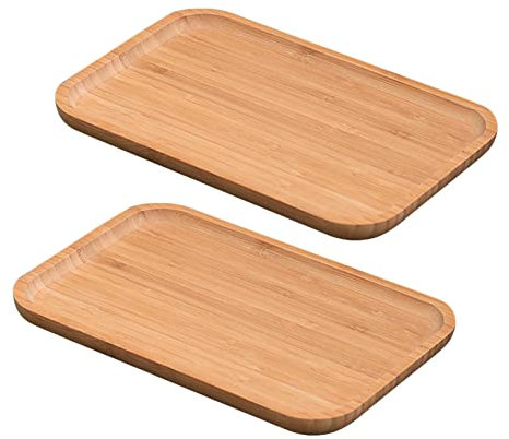 kyriee 2 Stück Bambus Tablett Rechteckig Bambus-Untersetzer Untertasse Rechteck Umweltfreundliches Holztablett Robust Holz Teller für Nachmittagsteesnacks (29x16x2cm)