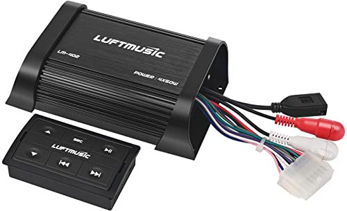 Bluetooth Amplifier Marine Amp Full Range, Class A/B, Wireless Remote, Aux-in, USB-in for Bikes, Motorcycle, Golf Cart, ATV, RZR, Tractor, Hot Tub
