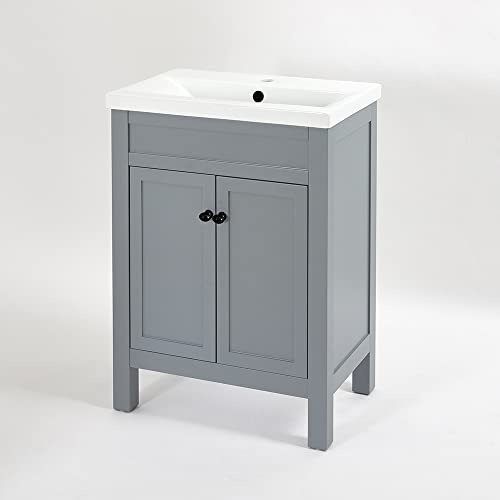Milano Light Grey 615mm Bathroom Vanity Unit Round Black Handle