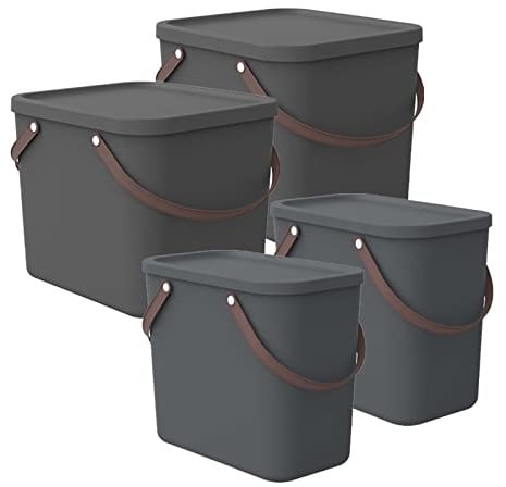 Rotho Albula Aufbewahrungsbox mit Deckel 4er-Set 2x 25 L 2x 40 L Anthrazit
