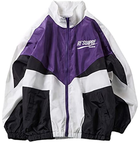XPONNI Y2K Jacket for Women - Zip Up Oversized Lightweight Varsity Jacket, Purple, XL