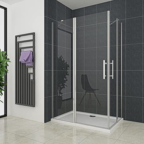 Box Doccia Angolare Due Porte a Battente 120x90x195 cm Rotazione di 180 Gradi Vetro Temperato Anticalcare 6 mm 2 Barre Stabilizzatrici