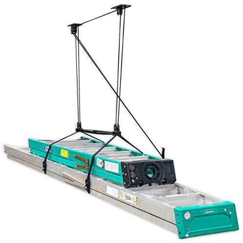 StoreYourBoard Puleggia di stoccaggio della scala del soffitto del garage, sistema di sollevamento sopraelevato dell'interno, resistente sostiene 68 kg