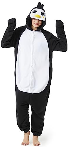 LorranTree Relaxo Kostüm Pinguin Onesie Jumpsuit Tier Relax Kostuem Damen Herren Pyjama Fasching Halloween Schlafanzug Cosplay Erwachsene Karneval Einteiler Pinguin-XL