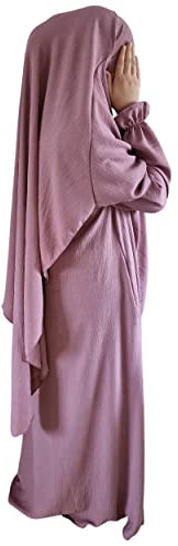 Yaqeen Abaya + Khimar Diamant-Diamant-Dreieck-Schliff-Set, langer Hijab-Muslim-Schal, Jilbab-Muslimisches Maxikleid Gebetskleid, Flieder