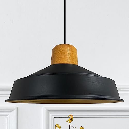 bamyum Asletl Pendelleuchte Esstisch Holz Ø41 cm, Hängelampe Esstisch Holz, Hängelampe Industrial Vintage, Küchenlampe Hängend Vintage, Wohnzimmerlampe Pendelleuchte Schwarz Metall Küchenlampe Hängend