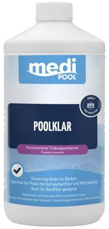 Poolklar Trübungsentferner Konzentrat 1 L 6er Set Poolpflege Wasser Klar | BURI mediPool Klarmacher unterstützt Filter und Wasseraufbereitung für klares Schwimmbadwasser und effektive Poolpflege