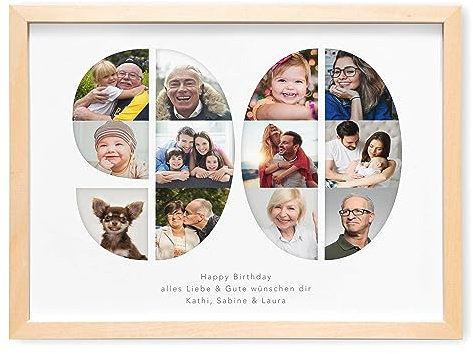 90. Geburtstag Frau Mann Fotogeschenk mit eigenem Foto personalisiertes Geburtstagsgeschenk Bilder Geschenkidee runder Geburtstag Fotocollage (mit oder ohne Bilderrahmen) (90)