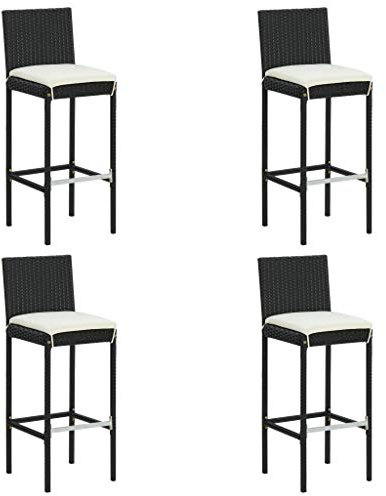 RAUGAJ Garten-Barhocker mit Kissen, Poly-Rattan, Schwarz, 4 Stück