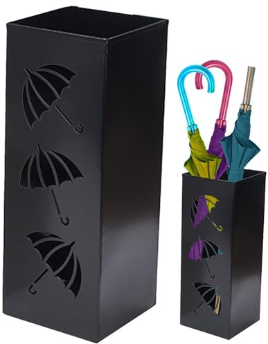 Regenschirmständer für Flur | Schirmständer aus Metall | Gehstock und Regenschirm Ständer Halter | Quadratischer Aufbewahrungs Eimer für Eingangsbereich, Hotel, Home Deko