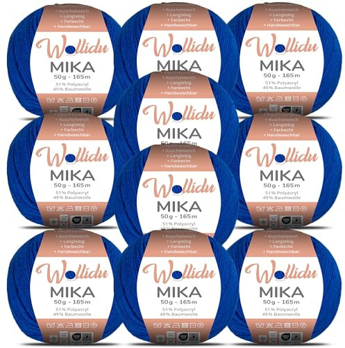 Wollidu Mika 51% Polyacryl 49% Baumwolle zum Häkeln und Stricken 10x 50g/165m Oeko-Tex Strickgarn Häkelgarn - Dunkelblau