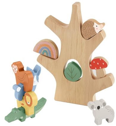 Fisher-Price Stapelspielzeug Balance-Baum aus Holz, 10 Holzteile für die spielerische Entwicklung für Kindergartenkinder ab 3 Jahren, HXT87