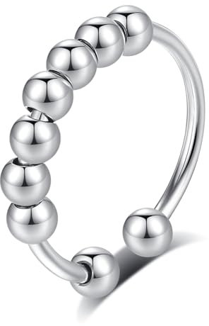 INFUSEU Anti Stress Ringe, Fidget Angstring Ringe Verstellbar Bead Einstellbare Spinner Worry Schmuck Anxiety Ring Geschenk für Frauen Damen Mädchen