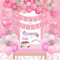 Geburtstagsdeko, Rosa Weiß Party Deko Set mit Happy Birthday Banner, Schärpe und Geburtstagskrone, Konfetti Luftballons, Tischdecke, Vorhang, Pompons für Mädchen Prinzessin Frauen Geburtstag Deko