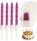 Birthday Candles, 40 Pcs Metallic Spiral Birthday Cake Candles with Holders, Thin Cupcake Candles for Birthday Cake Baby Shower Cake Wedding Party Decoration 7.5 Centimeters (Purple)