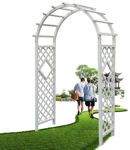 Rosenbogen Aus Holz Torbogen Rankgitter Wetterfest Außenbereich Decoration Und Verzierung Kletterer Gartenbogen W120*H215CM W140*H225CM Pergola Rankhilfe Für Kletterpflanzen(Color:Weiß,Size:W140*H225C