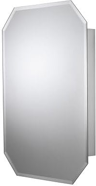 Croydex Lozenge Bevelled Edge Mirror Single Door Cabinet, Silver