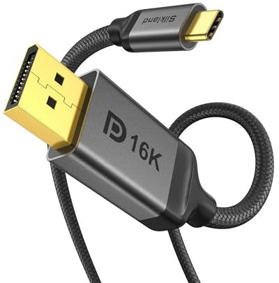 Silkland Câble USB C vers DisplayPort 2.1 3M, 40Gbps 16K@30Hz 8K@120Hz 4K@240Hz 2K@240Hz, Câble Thunderbolt 4/3 vers DP avec MST/Clamshell Mode, pour MacBook Pro/Air, iPad Pro, iPhone 16/15 Serie