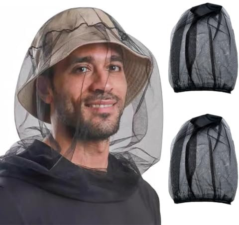 Fc'Noqgn Lot de 2 cagoules rayées Noires Anti-moustiques, Anti-Insectes, pour l'extérieur, Le Camping et Les Voyages.