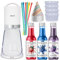 Snow Cone Machine set with 3 Flavors, 25 Cone Cups, 25 Straws, 4 Ice Molds - Strawberry, Blue Raspberry, Grape - Hawaiin Slushie Flavors - Electric Shaved Ice Maker Kit for Kids Birthday Gift Party
