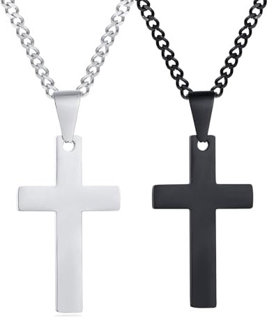 VNOX Stainless Steel Cross Necklace for Men, Crucifix Pendant Necklace with Chain 60cm, Black Silver Cross Necklace, Jewelry Gift for Birthday/Christmas/Easter/Thanksgiving Day